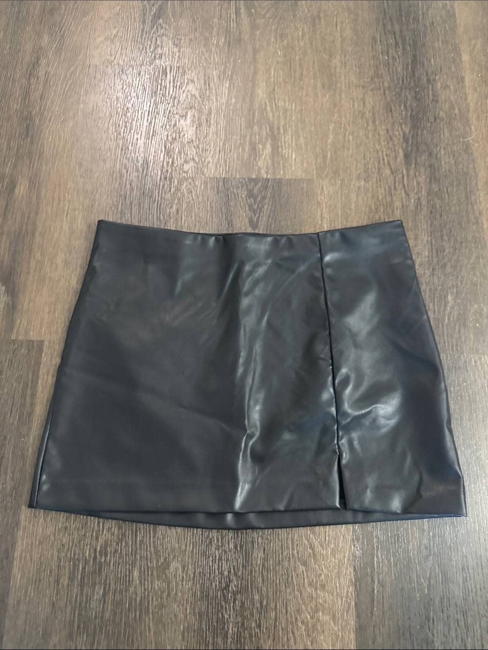 H&M Black Faux Leather Mini Skirt with Front Panel